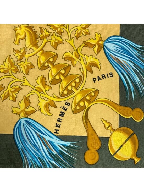 Hermes Scarf Silk Carre 90 Plumes Et Grelots Feathers and Bells Green